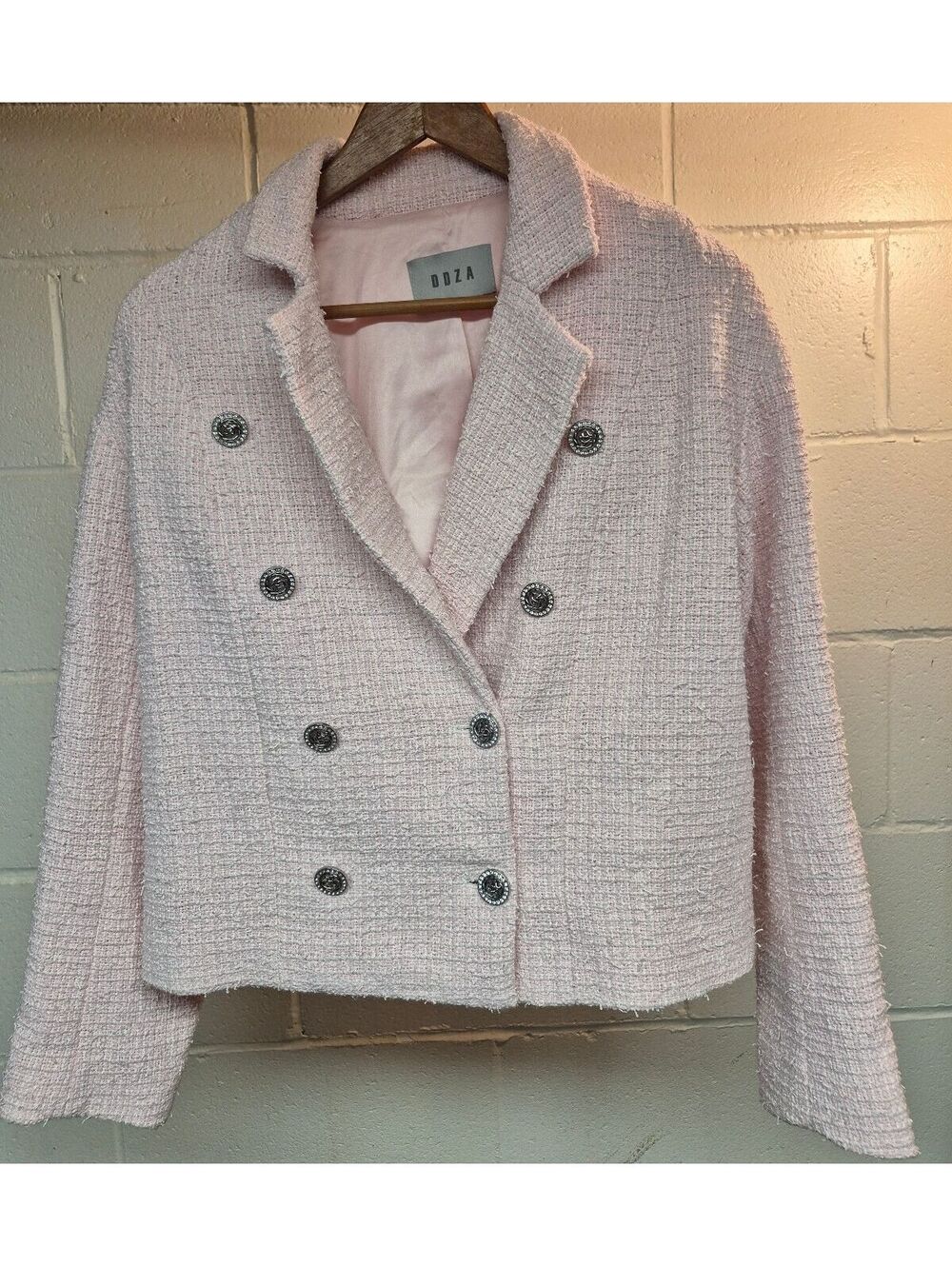 DDZA Pink Tweed Double-Breasted Blazer Jacket